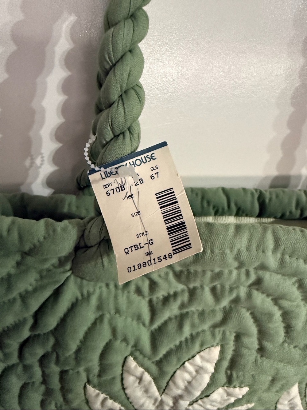 BNWT Island Attitudes For The Home Green Quilted Tote Bag View 2